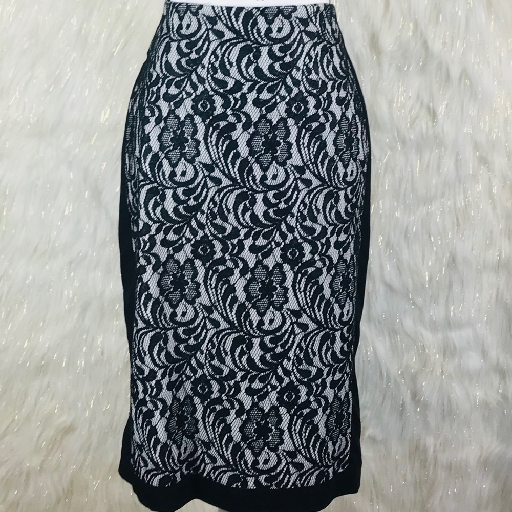 Black Front and Back Lace Pencil Skirt